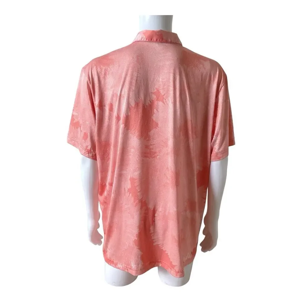 Adidas Golf Polo Shirt Mens 2XL Coral Pink Performance Print Short Sleeve Logo